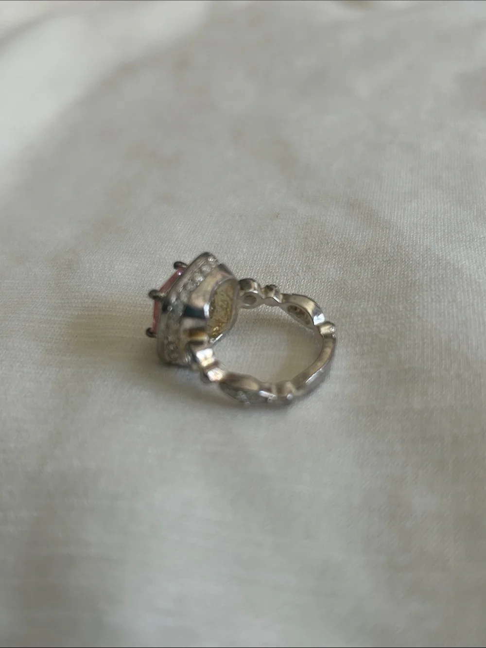Pink Square Halo Cocktail Ring - Silver Tone